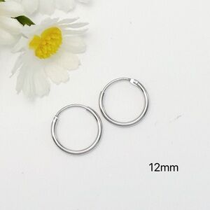Solid 925 Silver Tiny Small Medium Hoop Earrings-12mm SH022 Silver